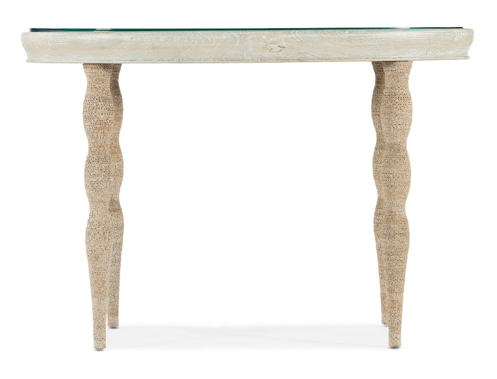 Hooker Furniture Serenity Oval Coastal Writing Desk With Hand-Painted Blue-Gold Glass Top, Oak Veneer Surf Finish 6350-10458-80