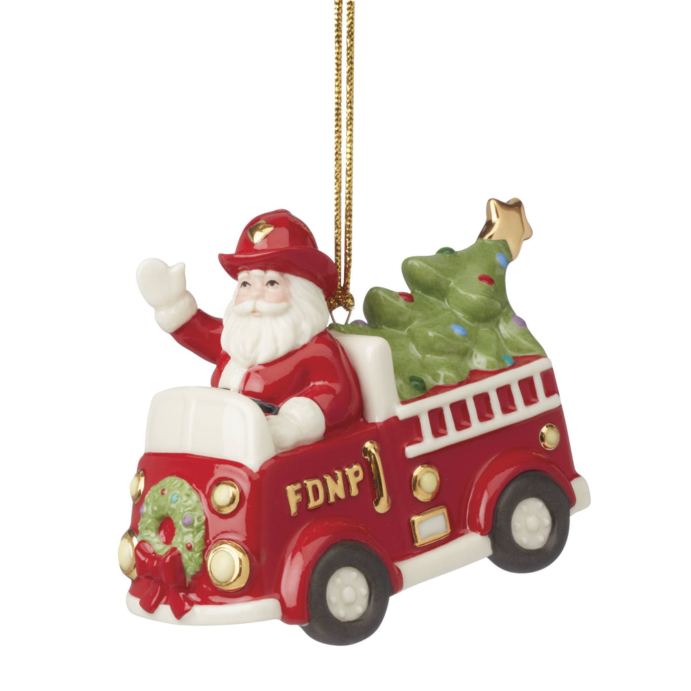Lenox Santa In Fire Truck Ornament Green, IVORY PORCELAIN 896453