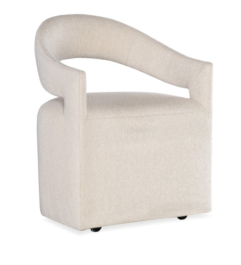 Hooker Furniture Modern Inverness Upholstered Arm Chair With Boucle Fabric, Metal Base & Casters For Small Spaces 6850-75500-05