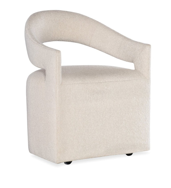 Hooker Furniture Modern Inverness Upholstered Arm Chair With Boucle Fabric, Metal Base & Casters For Small Spaces 6850-75500-05