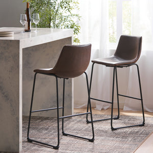 English Elm Christopher Knight Home® - Set of 2 30" Cedric Faux Leather Barstool Vintage Brown — Low Back, Steel Frame, 250lb Capacity, Upholstered Comfort 57583.00