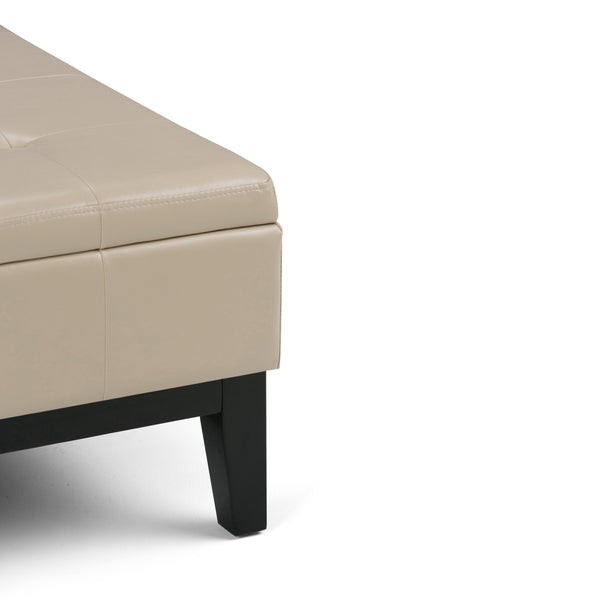 English Elm Dover - Elegant Square Storage Ottoman Coffee Table In Satin Cream Vegan Leather With Tufted Top B136P159050