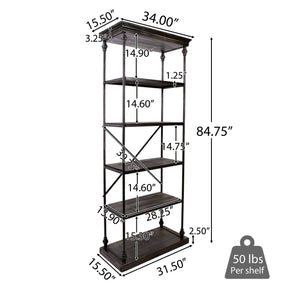 English Elm Christopher Knight Home® - Metal Pipe bookshelf with firwood shelves and X-frame iron support for industrial durable display decor Black 63818.00DWAL