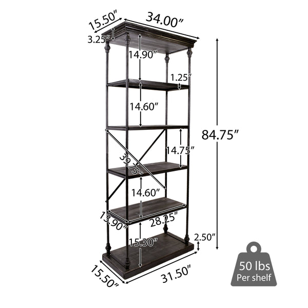 English Elm Christopher Knight Home® - Metal Pipe bookshelf with firwood shelves and X-frame iron support for industrial durable display decor Black 63818.00DWAL