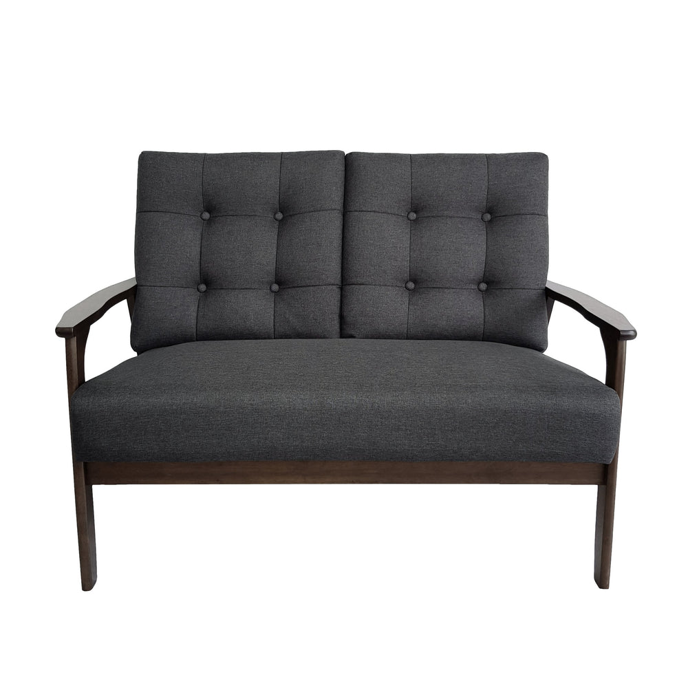 English Elm Christopher Knight Home® - 2 Seater Sofa Charcoal Gray Tufted Loveseat with Waffle Stitching, Fabric, Walnut Legs — Stylish Comfort 65343.00BLK
