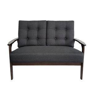 English Elm Christopher Knight Home® - 2 Seater Sofa Charcoal Gray Tufted Loveseat with Waffle Stitching, Fabric, Walnut Legs — Stylish Comfort 65343.00BLK