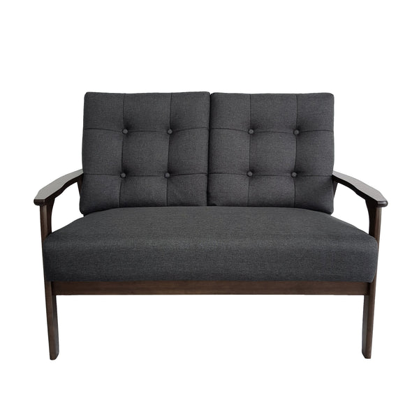 English Elm Christopher Knight Home® - 2 Seater Sofa Charcoal Gray Tufted Loveseat with Waffle Stitching, Fabric, Walnut Legs — Stylish Comfort 65343.00BLK