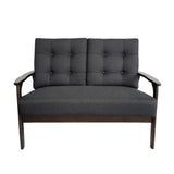 Christopher Knight Home® - Noble House - Duluth Mid Century Waffle Stitch Tufted Accent Loveseat with Rubberwood Legs - Black and Walnut Finish