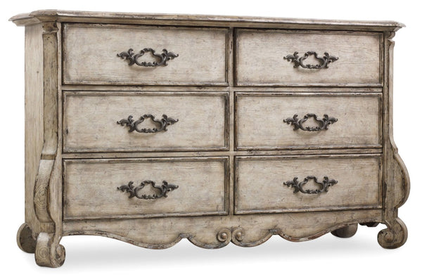 Hooker Furniture Chatelet Paris Vintage Six-Drawer Dresser With Cedar-Lined Drawers, Felt Top Protection, Distressed Finish 5350-90001