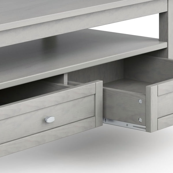 English Elm Warm Shaker Solid Wood Coffee Table 48" Fog Grey – Hand-Finished, Two Drawers, Transitional Charm B136P160677