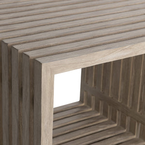 Bernhardt Bernhardt Kingston Outdoor Side Table — Carbonized Teak & Gun Metal Legs, Slatted Drainage Top For Patio Lounging X07121