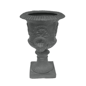 English Elm Mgo Roman Urn Planter Faux Stone Botanical Relief Pedestal Base Outdoor Patio 63402.00GRY