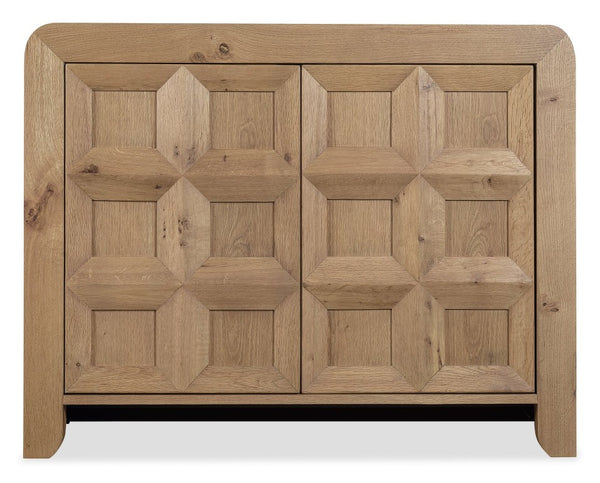 Hooker Furniture Commerce Oak Accent Chest With Window-Pane Doors, Medium Natural Finish, Rounded Top & Adjustable Shelf 7228-50742-80