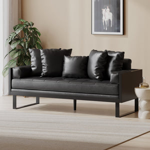 English Elm Christopher Knight Home® - LOVESEAT Contemporary Oversized Faux Leather Loveseat with Button Tufting, Iron Sled Legs, 72.5" Black 72103.00PUMDNT