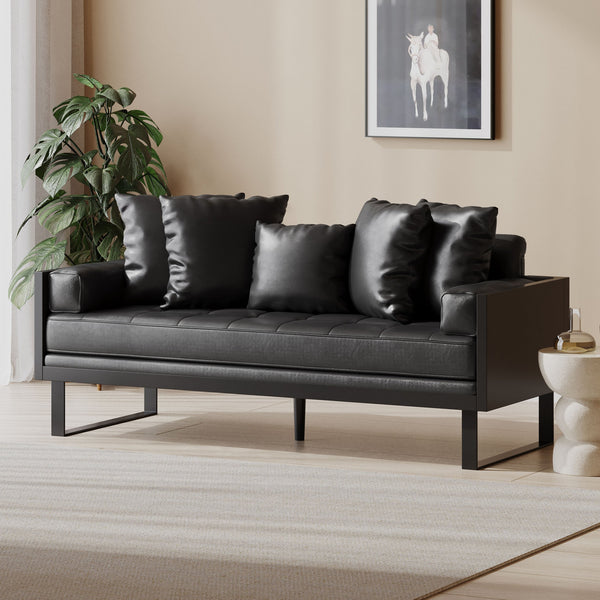 English Elm Christopher Knight Home® - LOVESEAT Contemporary Oversized Faux Leather Loveseat with Button Tufting, Iron Sled Legs, 72.5" Black 72103.00PUMDNT