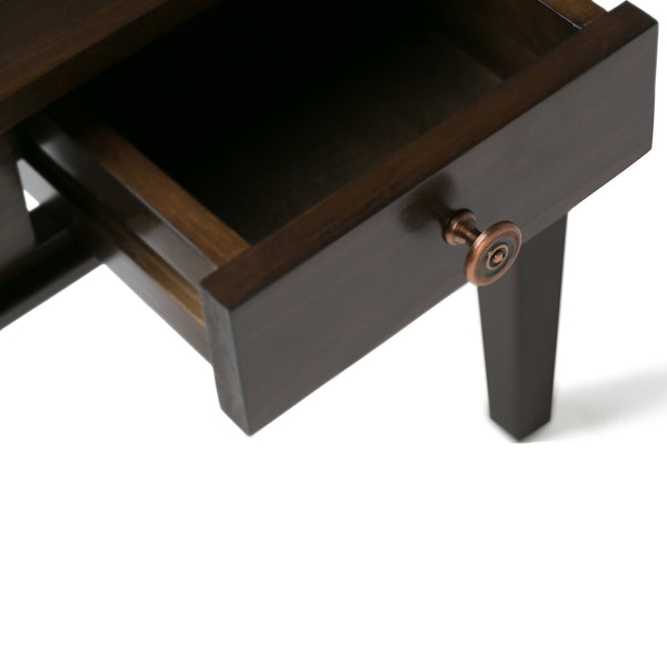 English Elm Carlton End Table – Handcrafted Dark Tobacco Brown With Drawer, Tapered Legs & Versatile Design B136P158133
