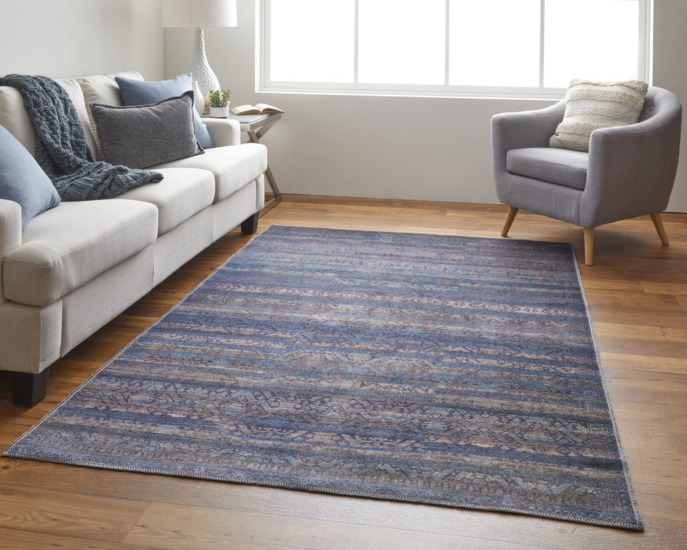 Feizy Rugs Voss Collection Bold Geometric Polyester Rug - Eye-catching Transitional Design For Any Space Blue,Purple,Brown Polyester Vos39h3fblugrnf71