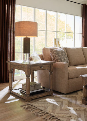 Hooker Furniture Americana Honey Finish End Table With Carved Turned Legs, Solid-Wood Edge Top And Open Shelf Medium Wood 7050-80114-85