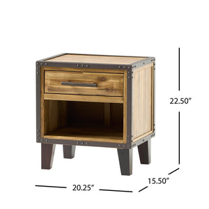 English Elm Christopher Knight Home® - BRIGHTON Acacia Wood Nightstand with Drawer & Open Shelf, Industrial Iron Frame, Natural Finish - Compact 20"x15" Accent Table for Bedroom Storage and Style 54716.00