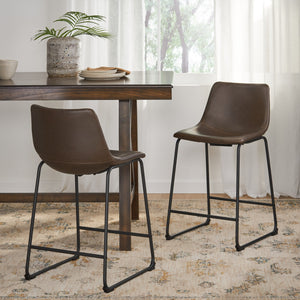 English Elm Christopher Knight Home® - Vintage Brown 24-Inch Counter Stool Set of 2 — Upholstered Wide Seat, Iron Frame, Sled Legs, Floor-Safe Pads 58938.00
