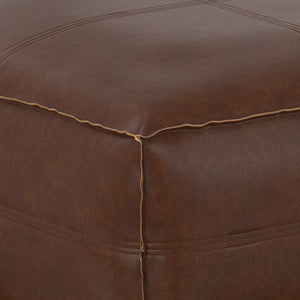 English Elm Brody Large Square Pouf - Distressed Dark Brown Faux Leather Coffee Table & Cozy Footstool B136P159349