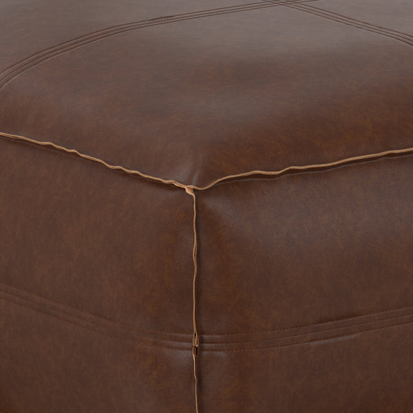 English Elm Brody Large Square Pouf - Distressed Dark Brown Faux Leather Coffee Table & Cozy Footstool B136P159349
