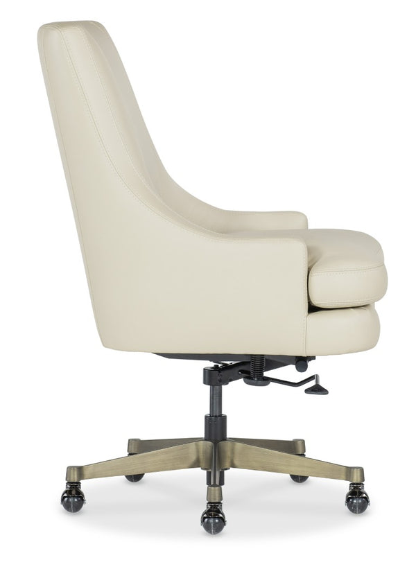 Hooker Furniture Paula Executive Swivel Tilt Chair With Semi-Aniline Top Grain Leather, Ergonomic Adjustable Comfort Beige EC212-002