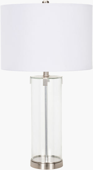 Surya Wanaka Modern 28" Accent Table Lamp - Stylish, Durable, Space-saving Lighting For Any Room Body, Clear,Base, Metallic ,Nickel,Shade, White,Finial, Metallic ,Nickel,Harp, Metallic ,Nickel,Cord, Translucent Glass,Iron,Linen,Polyester,Iron Wnk-001