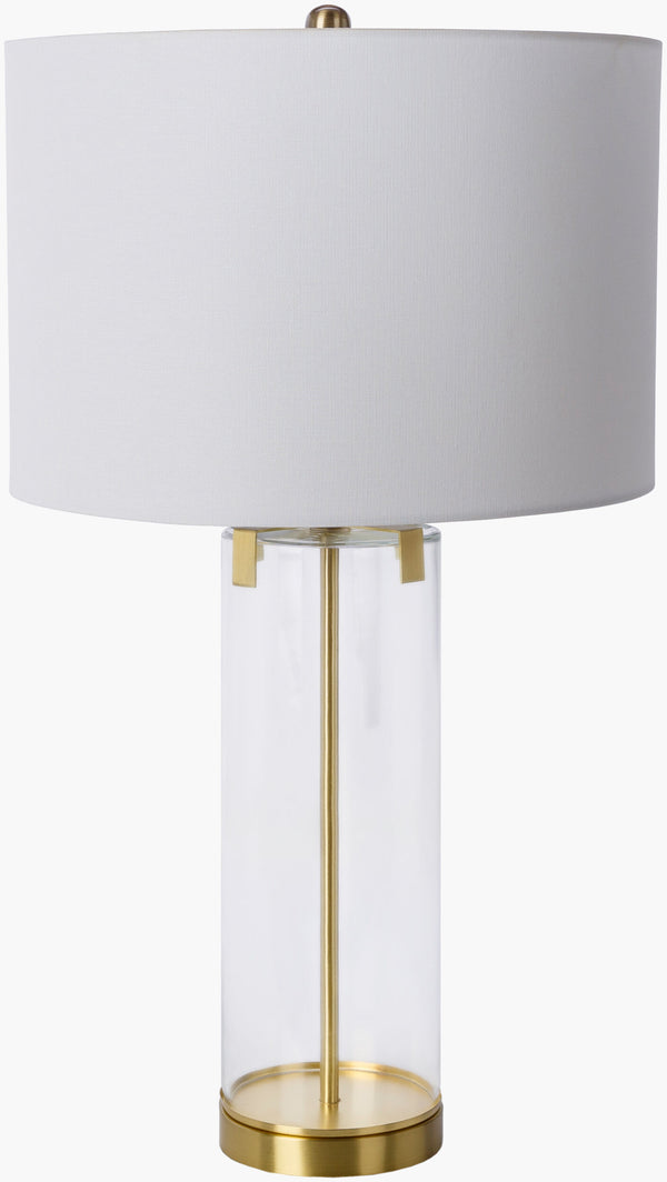 Surya Wanaka Modern 28" Accent Table Lamp - Stylish, Durable, Space-saving Lighting For Any Room Body, Clear,Base, Metallic ,Brass,Shade, White,Finial, Metallic ,Brass,Harp, Metallic ,Brass,Cord, Translucent Glass,Iron,Linen,Polyester,Iron Wnk-002