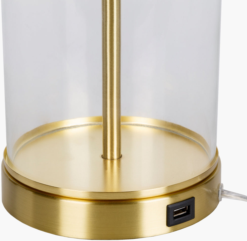 Surya Wanaka Modern 28" Accent Table Lamp - Stylish, Durable, Space-saving Lighting For Any Room Body, Clear,Base, Metallic ,Brass,Shade, White,Finial, Metallic ,Brass,Harp, Metallic ,Brass,Cord, Translucent Glass,Iron,Linen,Polyester,Iron Wnk-002