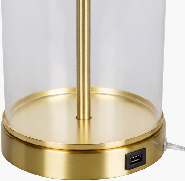 Surya Wanaka Modern 28" Accent Table Lamp - Stylish, Durable, Space-saving Lighting For Any Room Body, Clear,Base, Metallic ,Brass,Shade, White,Finial, Metallic ,Brass,Harp, Metallic ,Brass,Cord, Translucent Glass,Iron,Linen,Polyester,Iron Wnk-002