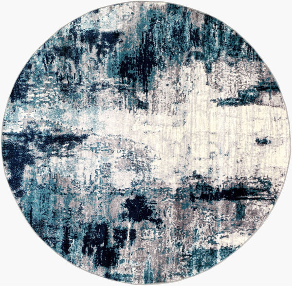 Livabliss Wanderlust Geometric Polyester Accent Rug for Entryway Kitchen or Bedroom Decor Sky Blue, Ink B 6'7" x 6'7" Round WNL2309-67RD