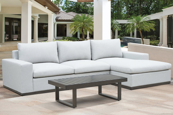 English Elm Steve Silver - Wyatt 2-Piece Sectional with Cocktail Table in White — Outdoor-Ready Fabric, Aluminum Base, Fade-Resistant Finish B081S00399