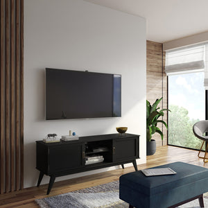 English Elm Draper - Handcrafted Mid Century Modern Low Tv Media Stand With Adjustable Shelving & Cable Management B136P158591