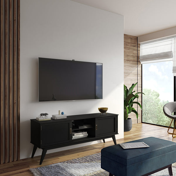 English Elm Draper - Handcrafted Mid Century Modern Low Tv Media Stand With Adjustable Shelving & Cable Management B136P158591