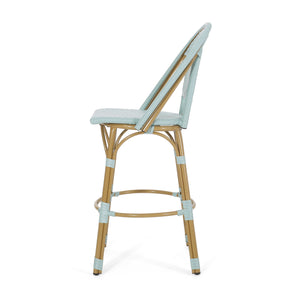 English Elm 29.5" Outdoor Pe Rattan Bistro Barstools Set of 2 Woven Teal French Cafe Style 72606.00LT