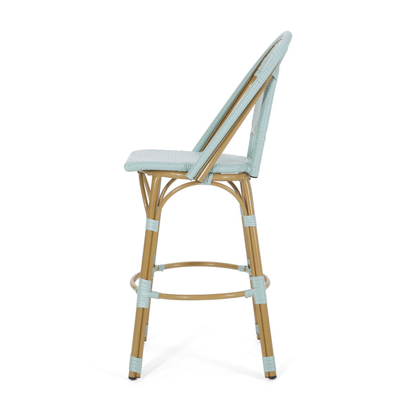 English Elm 29.5" Outdoor Pe Rattan Bistro Barstools Set of 2 Woven Teal French Cafe Style 72606.00LT