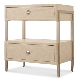 Hooker Furniture Westwood Modern Two-Drawer Nightstand With Open Metal Frame, Oak Veneer Drawers, Polished Limestone Finish 6133-90116-80