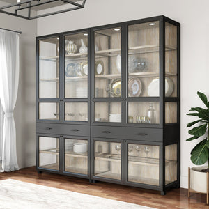 A.R.T. Furniture Frame Display Cabinet - Elegant Two-tone Design With Glass Doors, Adjustable Shelves & Touch Lighting Black Ash & Poplar Solid,Plank,Effect Flakey & Quarter,Sawn Oak Veneer,Metal 278240-2340