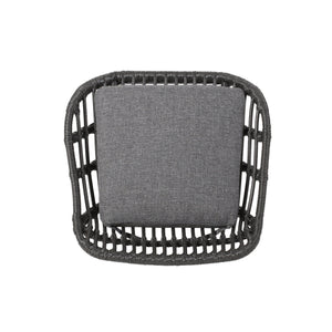 English Elm Christopher Knight Home® - DALE Hand-Wrapped Outdoor Wicker Barstool Set of 2 with Water-Resistant Cushions and Iron Frame Grey 65482.00GRY