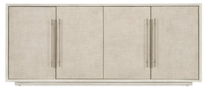 Hooker Furniture Modern Mood Entertainment Console With Quartered Oak Veneers, Raffia Doors, Soft-Close Storage & Power Light Brown 6850-55482-80