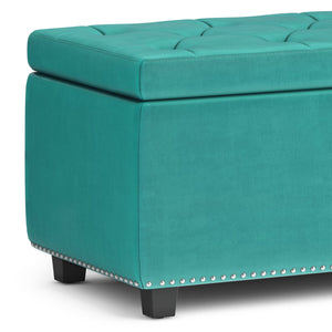 English Elm Hamilton Storage Ottoman In Luxurious Aqua Blue Velvet - Stylish Seating & Smart Storage Solution B136P159057