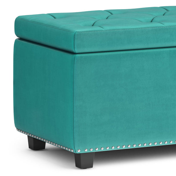 English Elm Hamilton Storage Ottoman In Luxurious Aqua Blue Velvet - Stylish Seating & Smart Storage Solution B136P159057