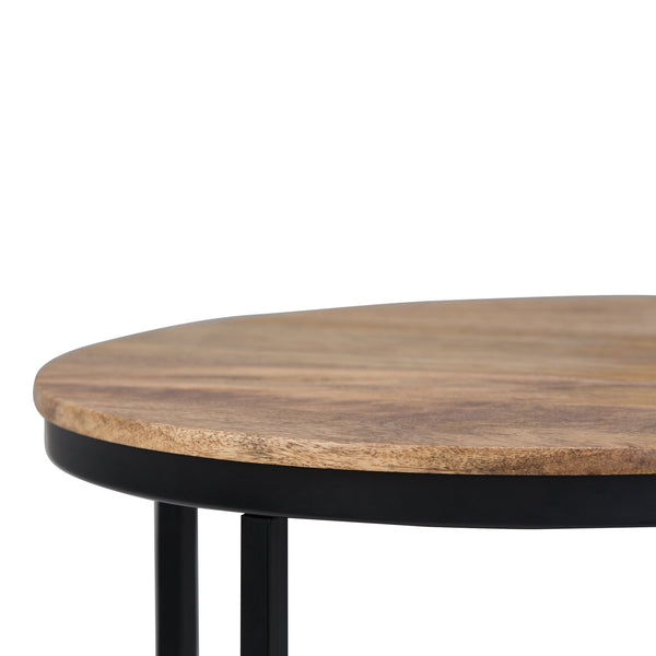 English Elm Jenna Handcrafted Round Side Table with Natural Mango Wood Top and Black Metal Frame, 24"H Light Brown B136P158984