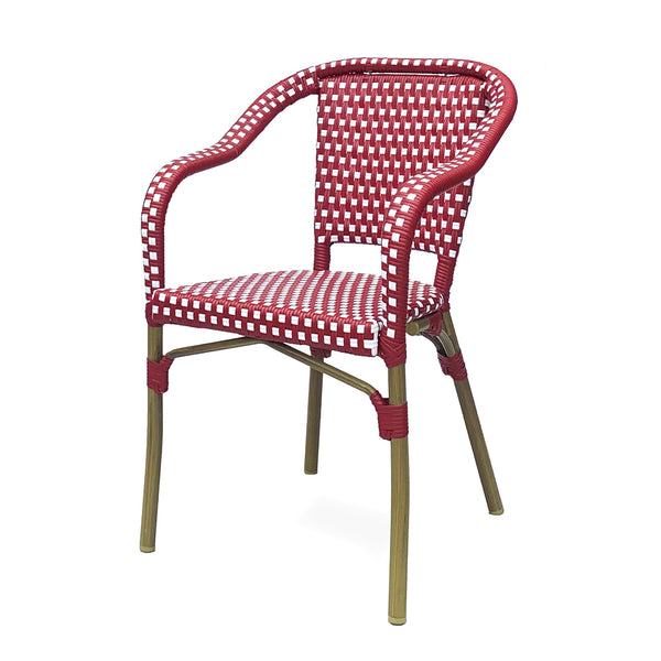 English Elm Bistro Chair Set of 2 French Country Woven Aluminum Outdoor Patio Seating Pair Red 72906.00RED