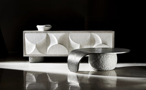 Bernhardt Bernhardt Teardrop Cocktail Table With Graphite Cast Aluminum Top & Sand Grey Concrete Base, Modern Artful Statement 309013