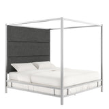 Marcel Chrome Finish Metal Canopy Bed with Linen Panel Headboard