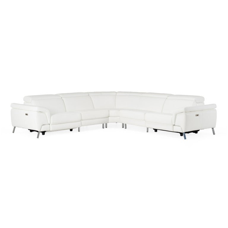 VIG Furniture Wonder Italian Modern White Leather Sectional Sofa With Electric Recliners, Stainless Legs, Luxury Comfort VGCCWONDER-WHT-SECT