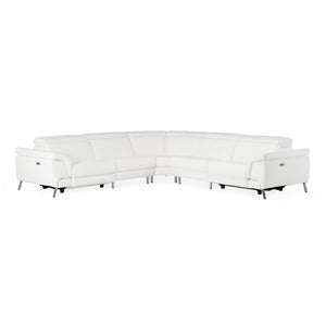 VIG Furniture Wonder Italian Modern White Leather Sectional Sofa With Electric Recliners, Stainless Legs, Luxury Comfort VGCCWONDER-WHT-SECT