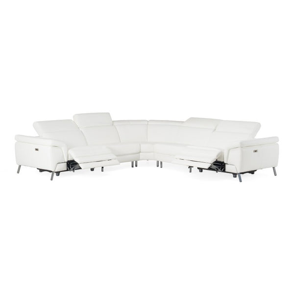 VIG Furniture Wonder Italian Modern White Leather Sectional Sofa With Electric Recliners, Stainless Legs, Luxury Comfort VGCCWONDER-WHT-SECT